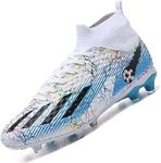LECYGNB Football Boots Men's Breathable High Top Spike FG/AG Soccer Shoes Professional Teens Training Football Shoes Outdoor Sneakers Unisex White Blue UK 9.5