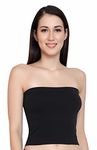 GLAMORAS Women Nylon Spandex Non Padded Non Wired Seamless Strapless Crop Top Tube Top Inner Camisole - Free Size, Black - Regular Fit, Large