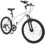 GYMAX 20 24 Inch Kids Mountain Bike, Kids Bicycles for Boys Girls with Suspension Fork, 6-Speed Drivetrain, Dual Brakes, Anti-Slip Tires, Multi Colors (24 inch,White)
