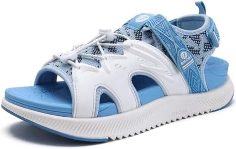 ONCAI Walking Sandals for Women, Sport Athletic Hiking Sandals With Arch Support Orthotic Outdoor Footbed for Plantar Fasciitis, Water Sandalias Mujer with Adjustable Strap Blue/White Size 7