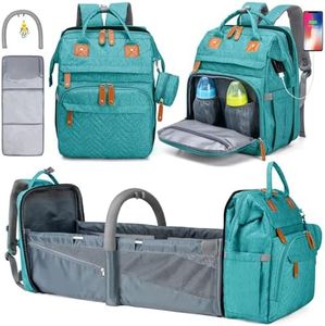 KABAQOO Diaper Bag Backpack with Detachable Changing Station, Large Capacity Baby Diaper Bags for Boys & Girls, Baby Registry Search Stuff & Shower Gifts, Newborn Essentials Must Haves, Lake Blue