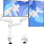 Dual Monitor Stand Height up to 26.6 inch, Monitor Desk Mount Holds up to 32 inch & 22 lbs Each, Gas Spring Dual Monitors Arm with C-clamp & Grommet Mounting, Freelift White