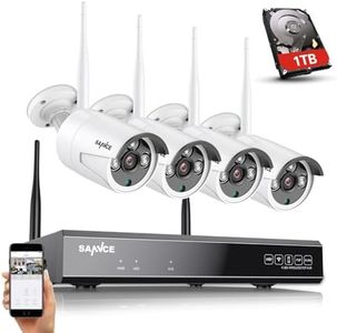 SANNCE 5 MP 10 CH Wireless NVR + 4 x 3 MP telecamera di sorveglianza wireless per esterni con disco rigido da 1 TB AI Human Detection IP66, impermeabile, supporta Amazon Alexa