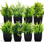 Fake Plants Mini Potted Artificial Plants, 8 Pack Artificial Plastic Eucalyptus Plants Small Houseplants Greenery in Black Pot, Small Faux Plants Decor for Home Bathroom Office Farmhouse Desk Shelf