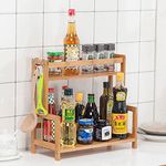 Multipurpose Spice Rack Organiser, Two Tier Kitchen Storage Wooden Spice Rack, Suitable for Countertops, Cabinets, Cosmetic Display Racks, Bathroom Partition Organizer Storage Racks.