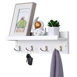 Halcent Entryway Coat Rack with Storage Shelf, Wood Coat Hook Rack Shelf with 4 Key Hooks Entryway Organizer for Hallway, Bathroom, Living Room, Bedroom