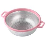 HiramWare Stainless Steel Colander with Handle and Legs, Large Metal Pink Strainer for Pasta, Spaghetti, Berry, Veggies, Fruits, Noodles, Salads, 5-Quart 10.5” Kitchen Mesh Colander, Dishwasher Safe