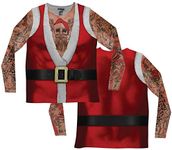 Faux Real Men's 3D Photo-Realistic Ugly Christmas Sweater Long Sleeve T-Shirt, Santa Tank Tattoo, Small