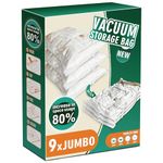 STORAGE MASTER Pack of 9 Jumbo Size Space Saver Bags for Travel and Home Reusable Vacuum Storage Bags Save 80% More Storage Space Work with Vacuum Cleaner (No Pump)