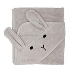 100% Organic Cotton Hooded Baby Bath Towel in Adorable Animal Designs| Super Soft, Thick, Warm & Absorbent | OEKO-TEX certified and Machine Washable | 75cm x 75cm (Grey Rabbit)