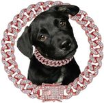 Dog Chain Diamond Collar Rose Gold Walking Metal Chain 12 mm Wide Necklace with Secure Buckle Pet Cuban Style Collar Jewelry Accessories for Small Medium Large Dog Cats (14 inch, Rose Gold)