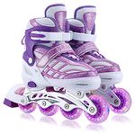 Kids Inline Skates for Girls Boys Beginners Adjustable, All 8 Wheels Illuminating (Purple, Medium (2-5))