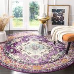 SAFAVIEH Monaco Collection Area Rug - 6'7" Round, Violet & Light Blue, Boho Chic Medallion Distressed Design, Non-Shedding & Easy Care, Ideal for High Traffic Areas in Living Room, Bedroom (MNC243L)