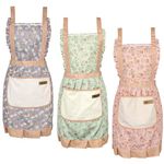 Invalidism 3 Pack Kitchen Aprons for Women, Floral Aprons Chef Bakers Apron Cooking Apron with Double Pockets for Cooking Baking Gardening