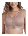 CURVEEZ Post-Surgery Front Closure Wireless Bra, Compression Shapewear Top with Wide Straps for Breast Augmentation Recovery, Cocoa, Large