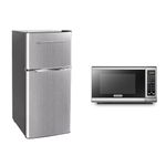 Frigidaire EFR451 2 Door Refrigerator/Freezer, 4.6 cu ft & BLACK+DECKER EM720CB7 Digital Microwave Oven with Turntable Push-Button Door, Child Safety Lock, 700W, Stainless Steel, 0.7 Cu.ft