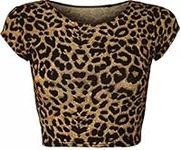 GirlsWalk Women's Animal Leopard Monochrome Print Cap Sleeve Vest Crop Top - brown - 12-14