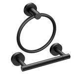 FORIOUS Black Toilet Paper Holder Towel Ring, Double Pivoting Toilet Paper Holder, SUS304 Stainless Steel Bathroom Hardware Set for Bathroom, RV, Wall Mounted, 2 Pieces, Matte Black