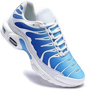 Men's Trainers for Women Air Cushion Running Shoes Athletic Sport Tennis Sneakers Gym Jogging Fitness Walking Casual Shoes, White Blue, 6.5 UK