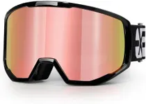 EXP VISION Ski/Snowboard Goggles for Men Women, OTG Snow Goggles Anti Fog UV Protection (Black Frame Rose Gold)