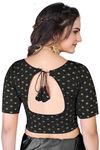 Colorful Street Cotton Lycra Stretchable Comfy V Neck Elbow Length Sleeves Saree Blouse with Back Dori Pattern Black