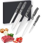 5 Pieces Kitchen Knives with Gift Box Stainless Steel Blades Kitchen Knife Set | Professional Chefs Cutlery Set | Sharp Knife Set for Multipurpose Cooking Space Grey | Ninja Knife Set | Chef Knife set