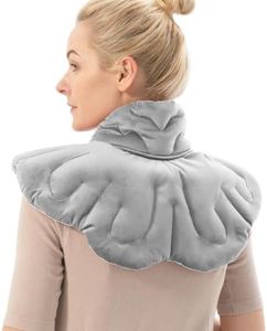 Aroma Season Microwave Heated Neck Wrap, Heating Pad for Neck and Shoulders, Butterfly Weighted Moist Heat Hot and Cold Compress for Relief of Pain (Light Grey)