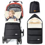 IvyWind Winter Baby Stroller Bunting Bag, Universal Warm Footmuff for Stroller, Waterproof & Windproof Stroller Winter Cover with Convertible Zip Hood for Baby Boy & Girl, Included Storage Bag, Black