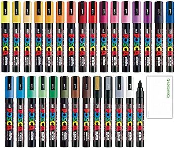 Loconeko Uni Posca Paint Marker Medium Point (PC-5M) 29 Colors FULL RANGE Bundle Set Mitsubishi Poster Colour ALL COLOR 2.2mm Marking Pen Memo pad Set