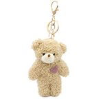 Zitokin Bear Plush Keychain Toys for Kids with Purple Heart 5" Stuffed Teddy Plushie Backpack Purse Pendant Gift for Girls, B-brown-heart, Small