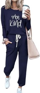 PRETTYGARDEN Women's Fall 2 Piece Lounge Outfit Long Sleeve Crewneck Pullover Tops High Waisted Pants Set Tracksuit (Patterned-navy,X-Large)