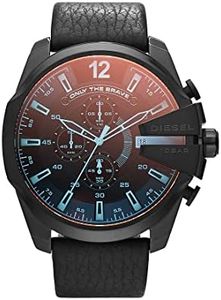 Diesel Men's DZ4323 Mega Chief Black Ip Leather Watch, One Size