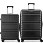 FLIEE Suitcase Set | Lightweight Hard Shell Suitcases | 4 Silent Dual Spinner Wheels | TSA 3 Digit Combination Lock | Aluminium Telescopic Handle | 2 Pcs Luggage Sets (Black, Medium 24''+ Large 28")