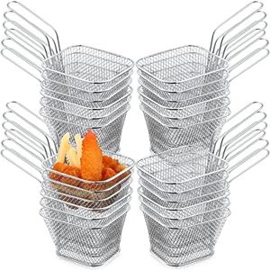 24 Pcs Mini Square Fry Basket Stainless Steel French Fries Holder Deep Fryer Baskets Only Square Mesh Food Basket with Handles Small Serving Basket for Kitchen Restaurant Cafe Barbecue (Silver)