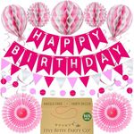 Premium Reusable Birthday Party Decorations - Pink Birthday Decoration for Women & Girls - Happy Birthday Decorations, Birthday Bunting, Birthday Banners for Girls & Women (Pink Party Decorations)