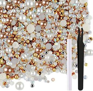 ASTARON 50g Mix Flat Back Pearls and Rhinestones for Crafts Mixed Size 3mm-10mm Flat Back Rhinestones for Crafts Flatback Pearls for DIY Tumblers Mugs Nail Art Shoes Clothes