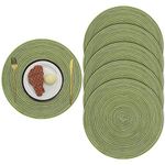 Pauwer 38cm/15inch Woven Round 6 Pieces Placemats Heat Insulation non slip Braided Cotton Dinner Table Mats Washable Place Mats for Home Party Wedding Restaurant (Green)