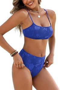 ANRABESS Women's Lace High Waisted Bikini Sets Square Neck Cheeky Swimsuit Two Piece Sexy Cute Bathing Suit 2026 Royal Blue XX-Large
