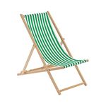 Harbour Housewares Folding Wooden Deck Chairs – Green Stripe – Pack of 1 – Adults Traditional Foldable Reclining Outdoor Canvas Sun Lounger Chair Seat for Garden Patio, Beach, Camping