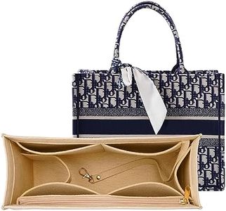 LOUKAYCCI Purse Insert Organizer for Medium dior book tote Bag Insert��，Premium Purse Felt Insert Multiple Pockets (Large, Khaki)