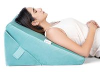 FOVERA Wedge Pillow for Back Support, Adjustable Memory Foam Bed Wedge Pillow for Sleeping, Acid Reflux, GERD, Snoring, Pregnancy, Post-Surgical Recovery (Velvet Aqua Green, Standard - 22x22x12 Inch)