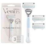Gillette Venus Womens Razors for Pubic Hair and Skin, 1 Razor + 3 Blade Refills for Intimate Bikini Grooming
