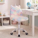 DM Furniture Cute Fuzzy Kids Chair Funny Rolling Study Desk Chair Colorful Girls Vanity Swivel Chair with White Foot