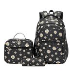 ZHANAO Daisy Backpack for Girls,Bookbag with Lunch Box Kids School Bag Set 3pcs Flower Girls Backpack Set School Daypack for Teens Girls, Daisy-Black, Daypack Backpacks