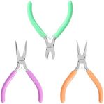 WORKPRO Jewelry Pliers Set, 3-Piece Mini Jewelry Tool Kit—Purple Needle Nose Plier/Chain Nose Plier, Orange Round Nose Pliers & Green Wire Cutter for Jewelry Making, Beading & Wire Wrapping
