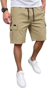 JEMLDL Mens Cargo Shorts Casual Classic Stretch Waist Drawstring Summer Work Shorts with 5 Pockets Light Khaki L