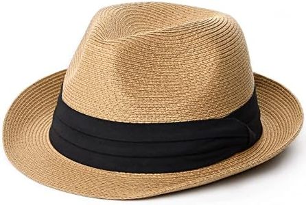 FURTALK Fedora Straw Sun Hat for Men Women Foldable Roll Up Short Brim Trilby Hat Panama Beach Hat UPF 50+ (Khaki, Medium)