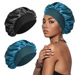 SWEET VIEW Silk Bonnet, Silk Hair Wrap for Sleeping, Soft and Comfortable Silk Sleep Cap, Black, Peacock Blue