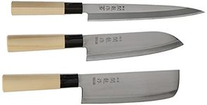 Happy Sales Set of 3 Japanese Sushi Chef Knives - Sashimi-Santoku-Nakiri Knife, Silver