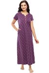 ZEYO Women's Cotton All Over Print Maxi Long Nighty (ZNYT-5627-WN-M, Purple, M)